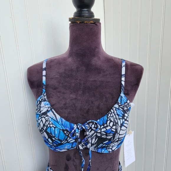 NWT Toluca Swim 2 Pc Angelica Blue Butterfly Bikini Top Bottoms High Waist Sz S - Picture 3 of 16